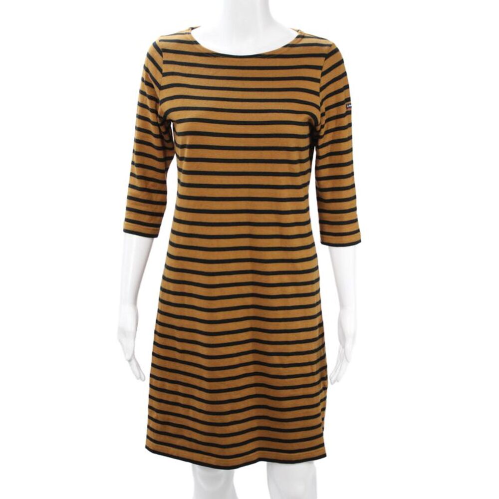 Armor Lux Womens Striped Brown Shift Sweater Dress 3/4 Sleeve Cotton Size 0